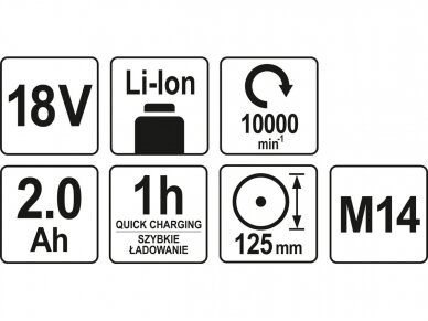 Akumuliatorinis kampinis šlifuoklis „YATO" 2